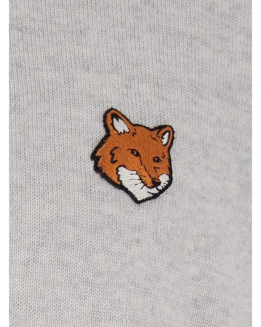 Maison Kitsuné Gray Crew Neck Sweater With Fox Patch for men