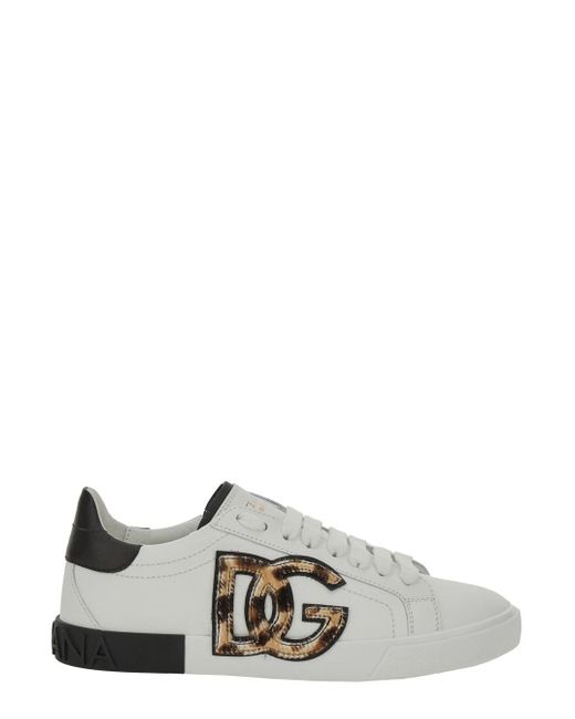 Dolce & Gabbana White Portofino Leather Sneaker With Perforated Logo