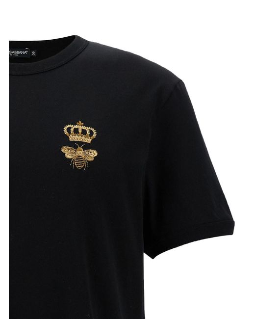 Dolce & Gabbana Black T-Shirt With Bee And Crown Print for men