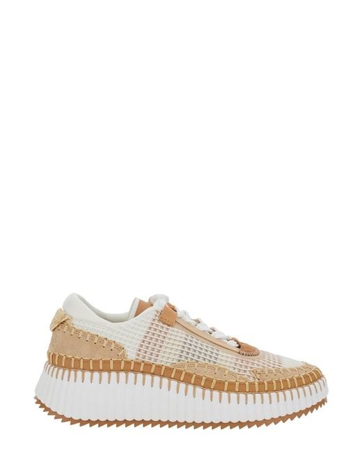 Chloé White Chloã 'Nama' Sneaker With All-Over Stitching