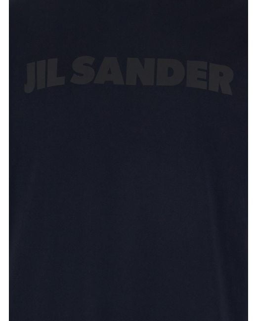 Jil Sander Blue Crewneck T-Shirt With Logo Lettering On The Front for men