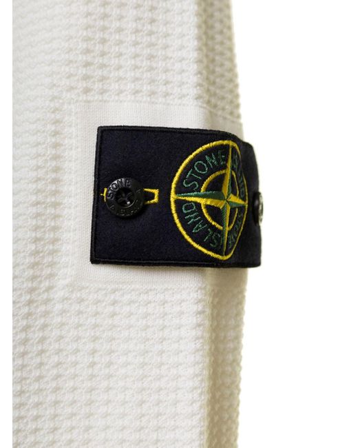 Stone Island White Crew Neck Sweater With Logo Application On Sleeve I for men