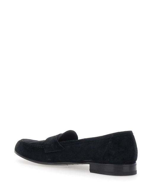 Lidfort Black Loafers With Rounded Toe And Contrast Stitching for men