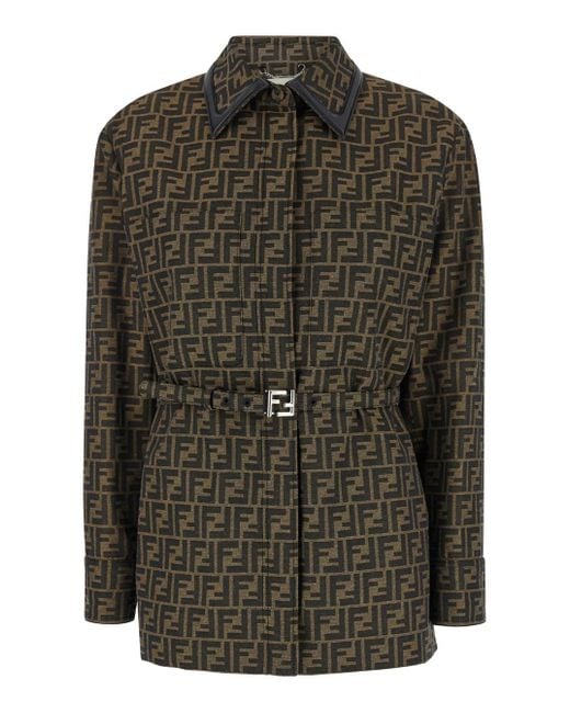 Fendi Green Jacket With All-Over Ff Motiv