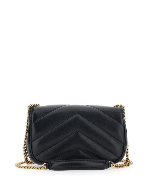 Saint Laurent Black 'Loulou' Mini Crossbody Bag With Cassandre Plate On The Front And Chain Strap