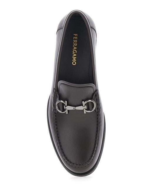 Ferragamo White Loafers With Metallic Gancini Detail On The Front for men