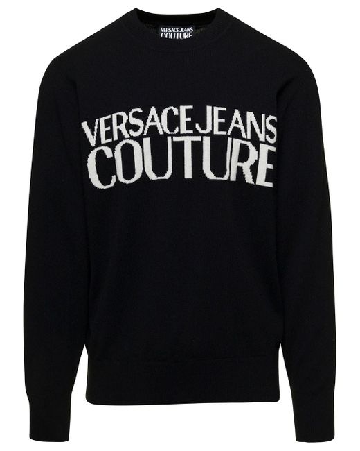 Lana Cachemire Logo Front di Versace in Black da Uomo