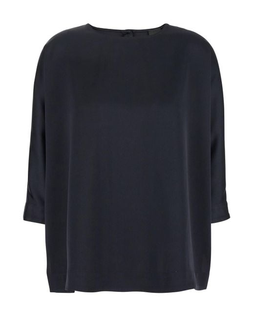 Le Plain Blue Blouse With Three-Quarter Sleeves