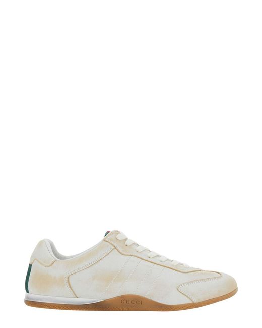 Gucci White 'Elan' Low Top Sneakers With Web Detail On Tongue And Heel