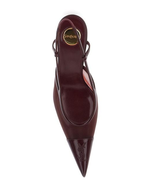 Saint Laurent Pink 'Renee' Bordeaux Pointed Pumps With Elastic Strap