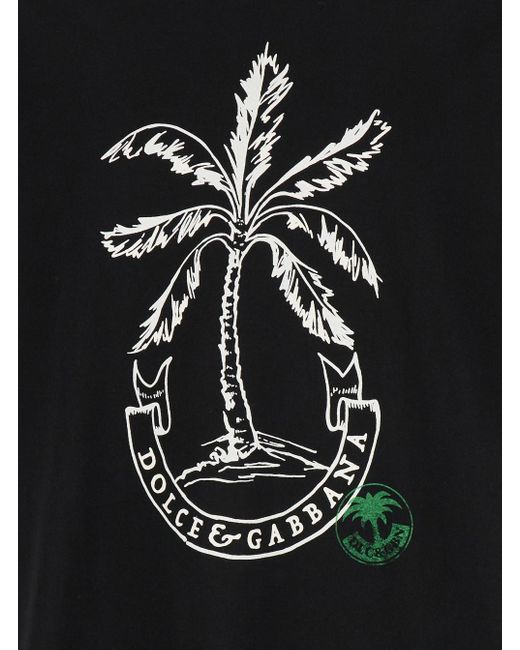 Dolce & Gabbana Black T-Shirt With Banana Tree Print for men