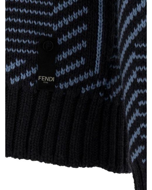 Fendi Blue Light And Crewneck Sweater With All-Over Macro S for men