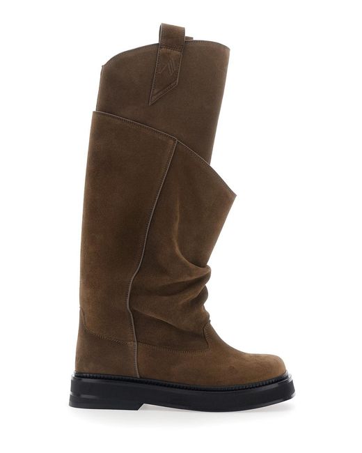 The Attico Brown 'Robin Passeggiata' Boots With Round Toe