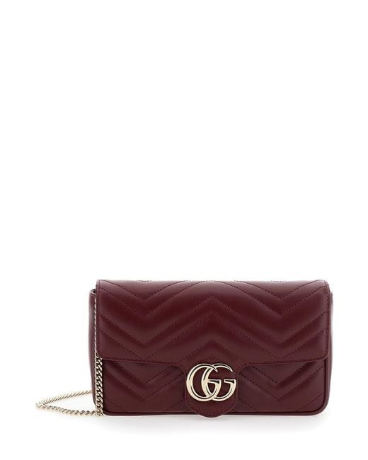 Gucci Purple 'Gg Marmont 2.0' Bordeaux Mini Crossbody Bag With Double G