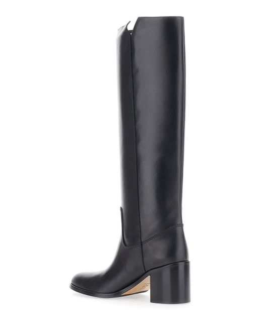 Via Roma 15 Black Knee-High Boots With Cut-Out On The Side And Logo Pl