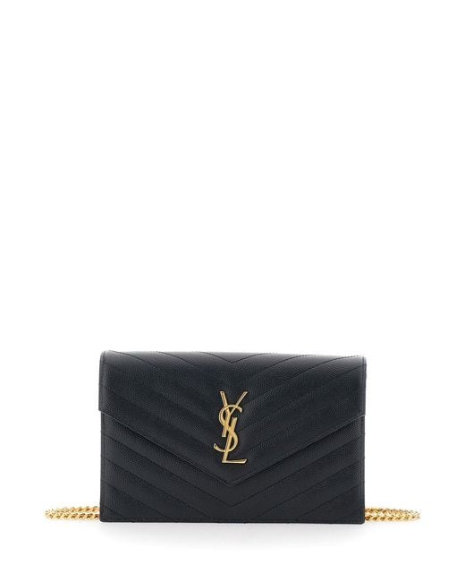 Saint Laurent Blue Envelope Clutch 'Cassandre' With Chain Strap
