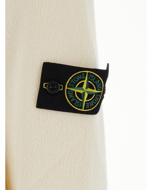 Stone Island White Lambswool Sweater With Round Neck And Long Sleeves for men