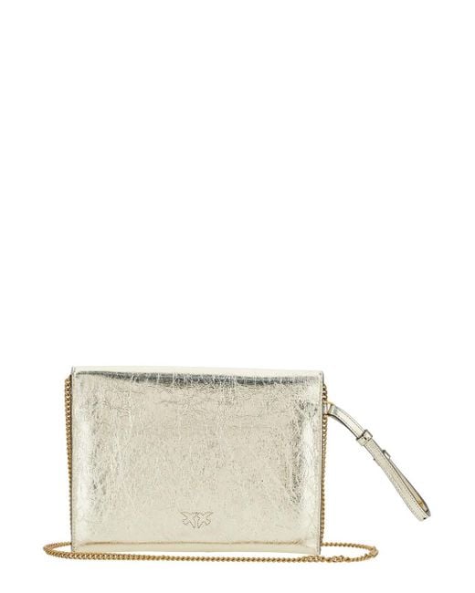 Pinko Metallic Clutch Bag With Metal Plate And Love Birds Logo