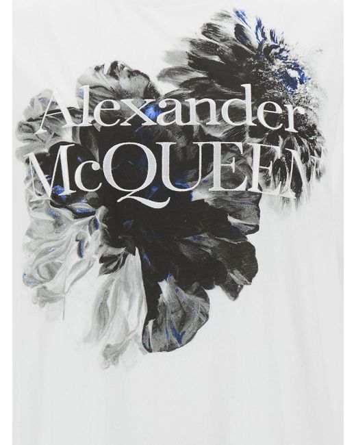 Alexander McQueen White Crewneck T-Shirt With Graphic And Logo Print I for men