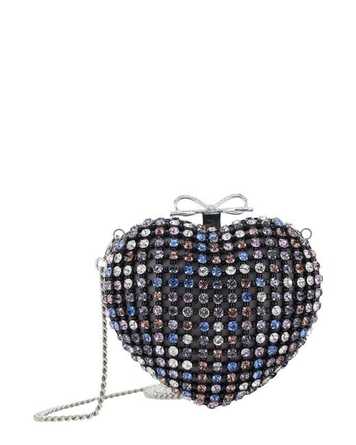 Self-Portrait Blue Heart Shaped Clutch With Pearl Embellishments And Bow Detail