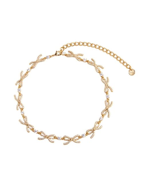 Self-Portrait Metallic Necklace With Bow And Crystal Embellishments In