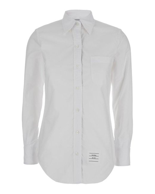 Classic Point Collar Shirt W/ Rwb Grosgrain Placket di Thom Browne in White
