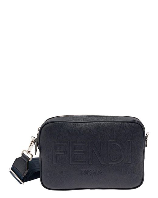 Fendi Blue Crossbody Bag With Embossed Logo for men