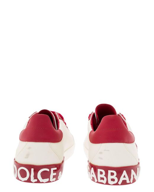 Dolce & Gabbana Red 'Vintage Portafino' And Low Top Sneakers With Dg Patch for men