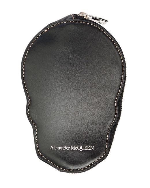 Alexander McQueen Gray Skull-Shaped Card-Holder With Zip for men