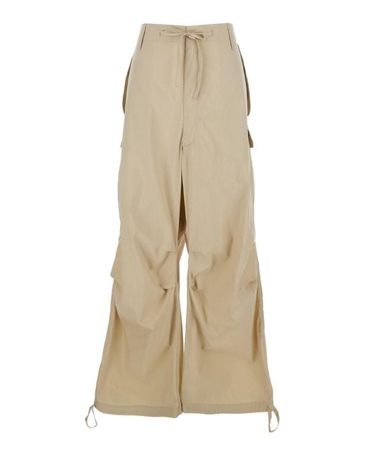 P.A.R.O.S.H. Natural Drawstring Waist Cargo Pants For