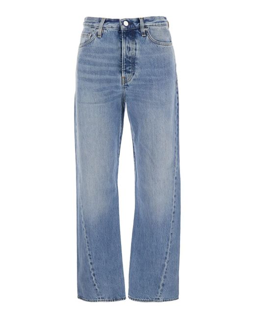 Totême  Blue Light High Waisted Jeans With Twisted Seam And Logo Patch On The Rear