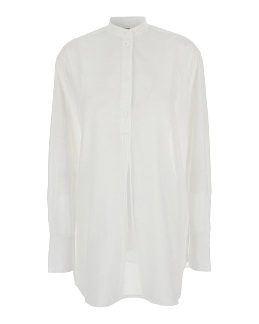Totême White Cotton Shirt With Stand-Up Collar