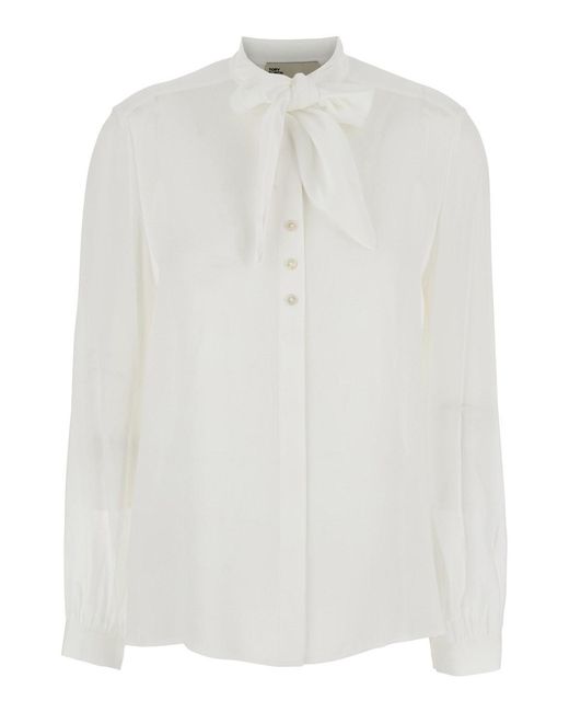 Tory Burch White Bow Semi-Sheer Georgette Blouse