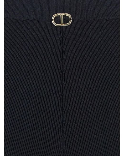 Twinset Blue Flared Pants With Logo Plaque On The Rear