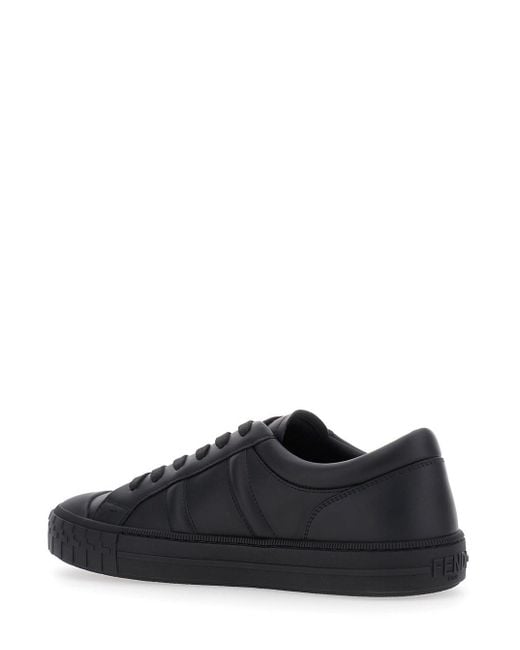 Fendi Black Â€Œdominoâ€ Low-Top Sneakers With Metallic Logo On The Side for men