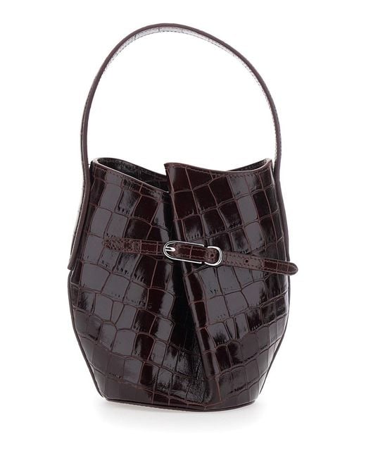 Liffner Black Leather Bucket Bag With Belt For