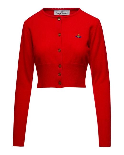 Cardigan Girocollo Con Logo Orb di Vivienne Westwood in Red