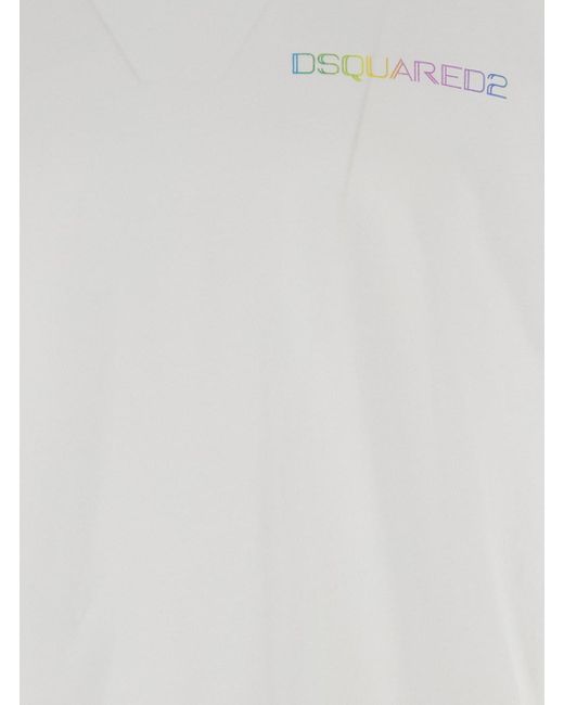 DSquared² White 'Palm Beach' Crewneck T-Shirt With Logo Print for men