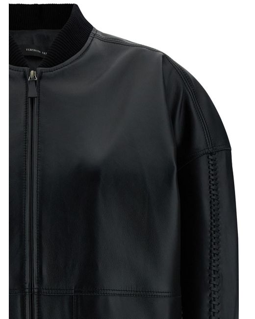 FEDERICA TOSI Black Bomber Jacket With Ribbed Trim