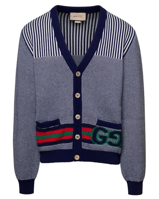 L/ Cardigan Fine Cotton/Wool di Gucci in Blue da Uomo