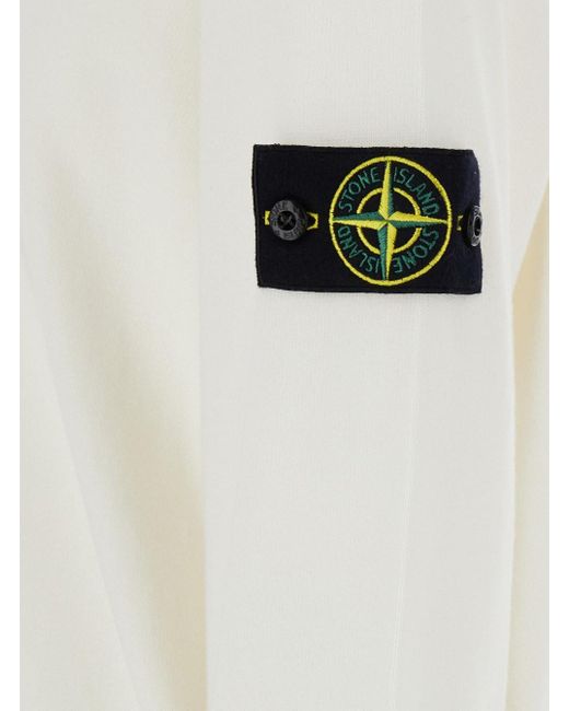 Stone Island White Crewneck Sweatshirt With Compass Logo Patch for men