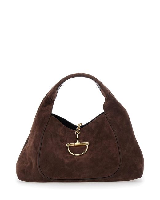 Gucci Brown Shoulder Bag 'Softbit Large' With Horsebit Closure