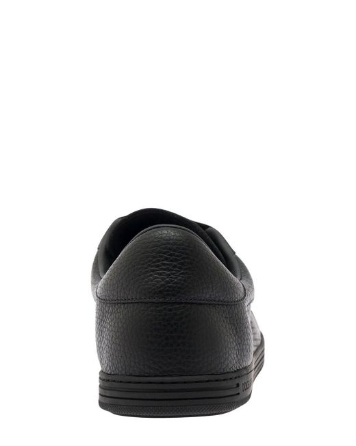Dolce & Gabbana Black Low Top Perforated Sneakers With Logo Detail In Leather Man for men