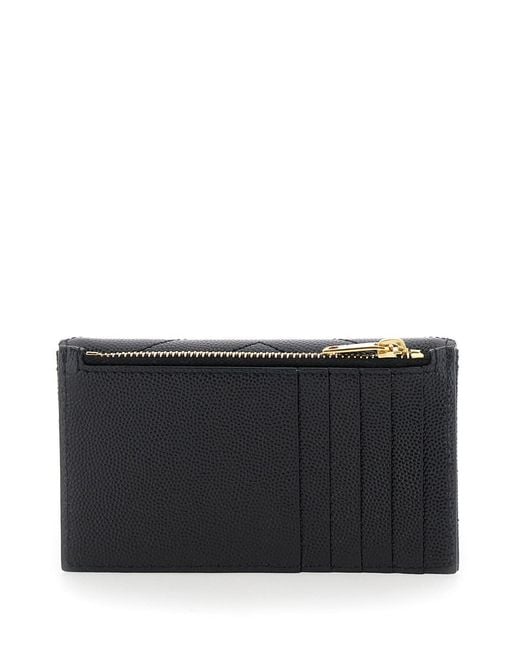 Saint Laurent Black Card Holder Cassandre Crocodile-Embossed Calf Leather Accessory