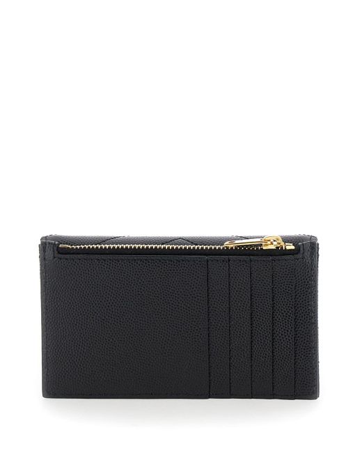 Portacarte 'cassandre' con patta e zip in pelle goffrata donna di Saint Laurent in Black