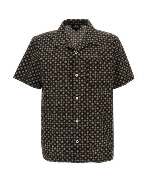 A.P.C. Black Bowling Shirt With Graphic Print for men