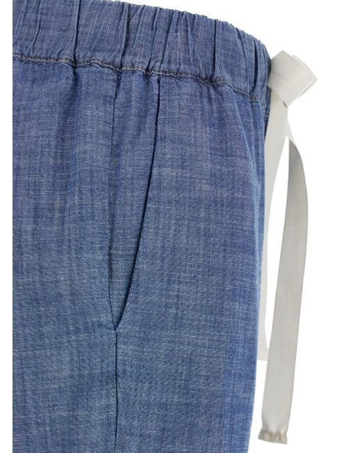 Semicouture Blue Light Pants With Contrasting Drawstring