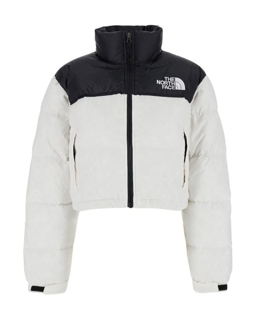 The North Face White 'Nuptse' Down Jacket With High Neck And Logo Deta