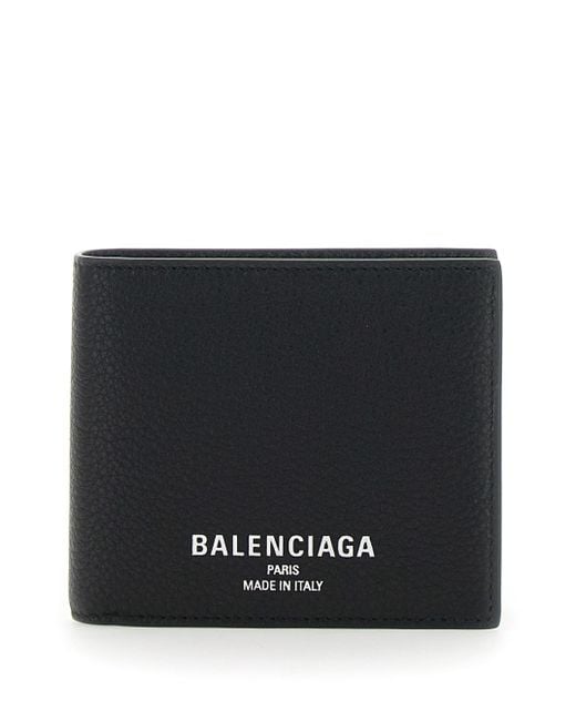 Balenciaga Black Bi-Fold Wallet With Logo Lettering On The Front for men