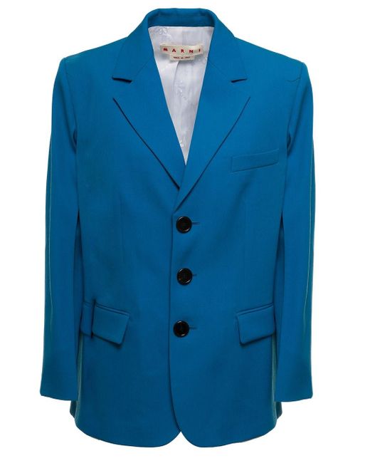 Marni Blue Single-Breasted Wool Blazer